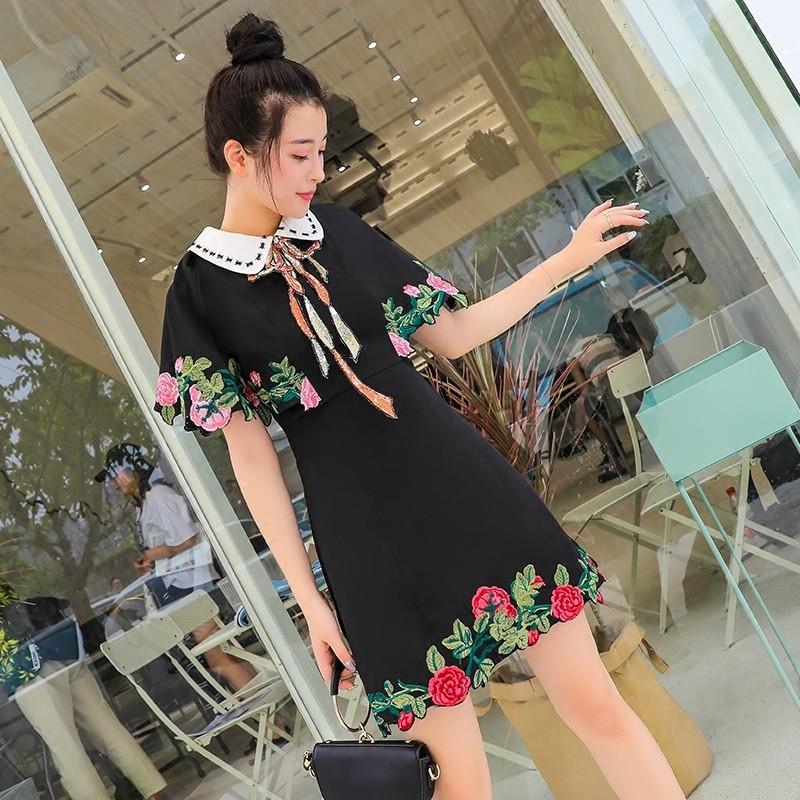Wedding - Attractive Embroidery Slimming It Girl Black Puncho Coat Dress Shawl - Bonny YZOZO Boutique Store
