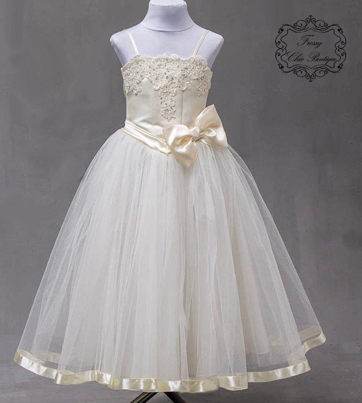 Wedding - ivory lace flower girl dress baby flower girl dress toddler flower girl dress champagne tulle flower girl dress
