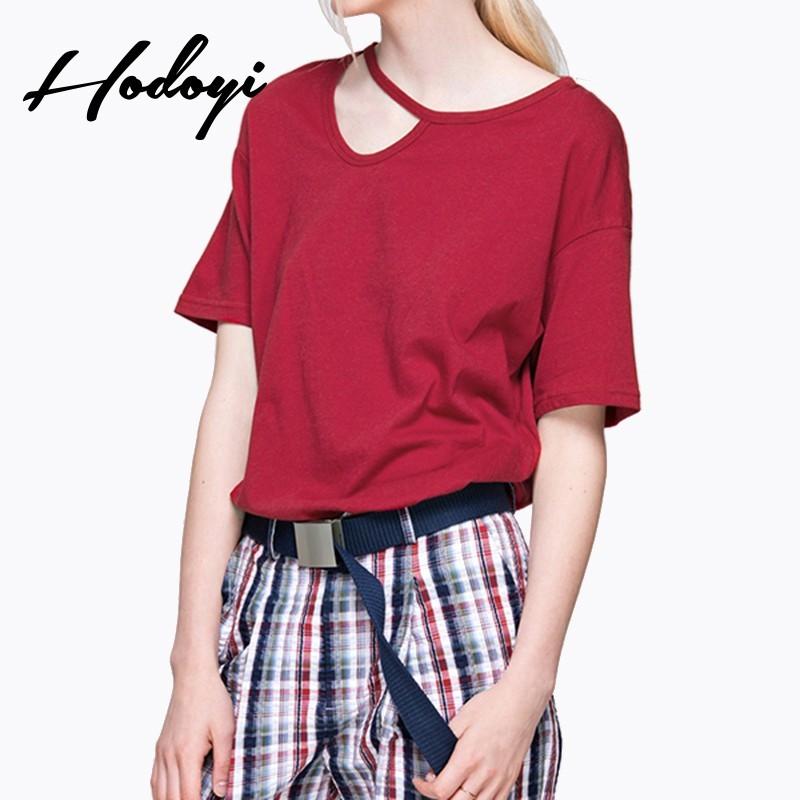 Wedding - Must-have Oversized Vogue Sexy Simple Hollow Out Slimming One Color Summer Short Sleeves T-shirt - Bonny YZOZO Boutique Store