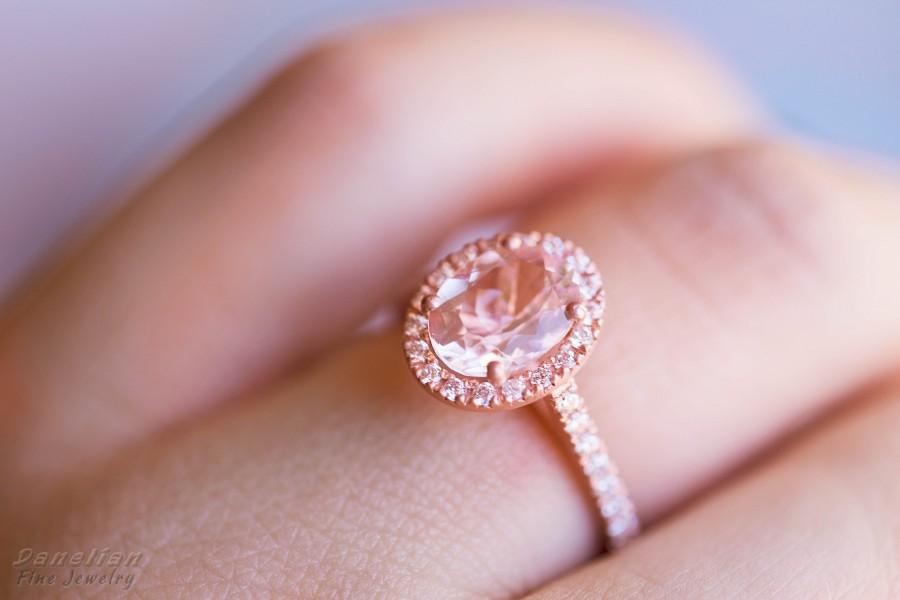 Wedding - Peach Morganite Ring, Pink Diamond Ring, Matte Rose Gold Ring, Modern Engagement, Bridal Rose Gold Ring, Pink Diamond Ring, Anniversary Gift