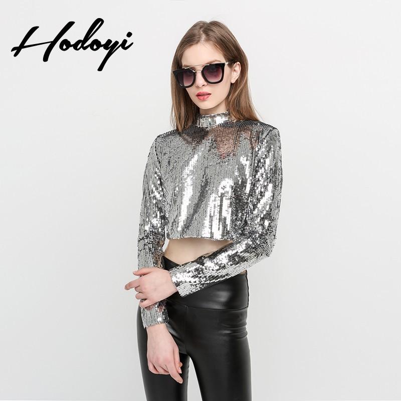 Wedding - Must-have Vogue Sexy Slimming High Neck One Color Fall 9/10 Sleeves Crop Top T-shirt - Bonny YZOZO Boutique Store