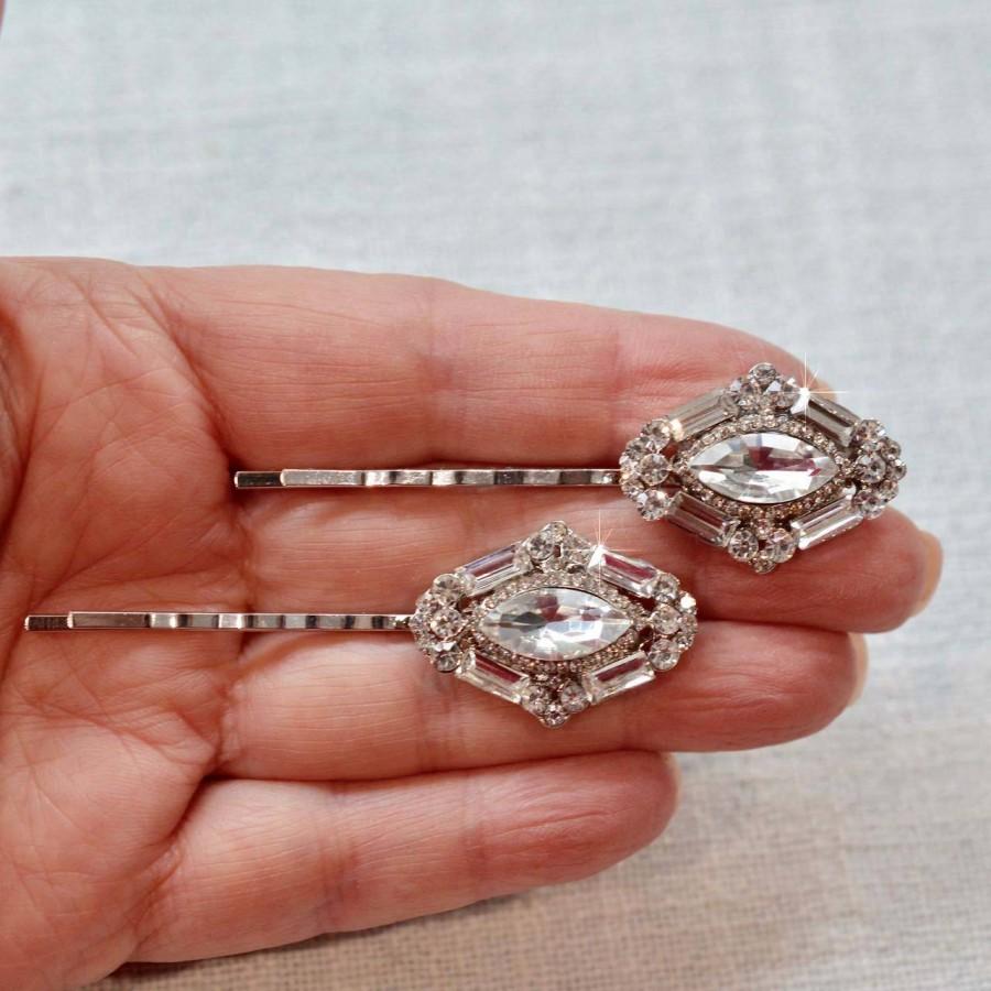 زفاف - Set of 2 Gorgeous Handmade Art Deco Fancy Cut Crystal Rhinestone Bridal Hair Pins, Bridal, Wedding (Sparkle-2709-H)