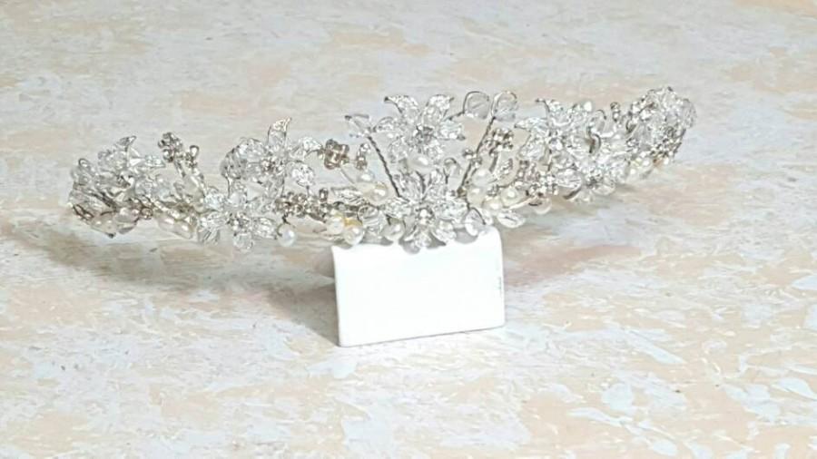 Hochzeit - Crystal Pearl Rhinestone Bridal Tiara Crown Headband Quinceanera Headpiece