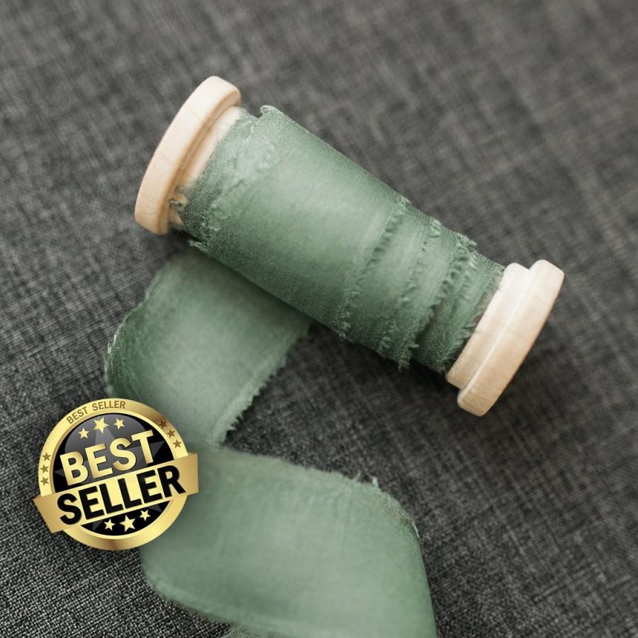 Wedding - Sage Green Silk Ribbon;  100% Silk; Wedding bridal bouquet, invitations, wedding favors, wedding photography styling