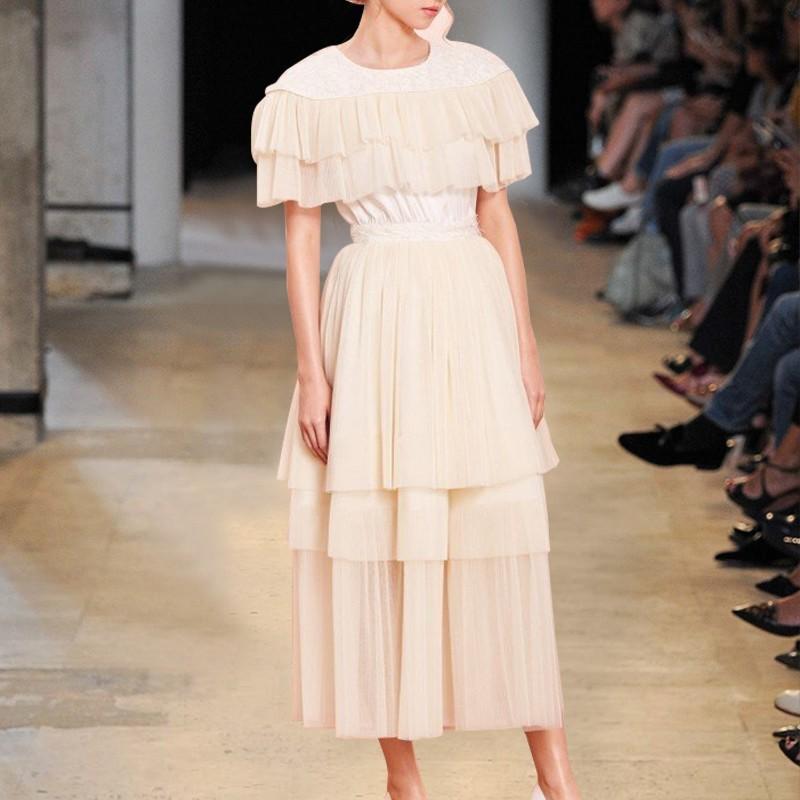 زفاف - Vogue Scoop Neck Tulle Frilled Short Sleeves Twinset Dress Skirt Top - Bonny YZOZO Boutique Store