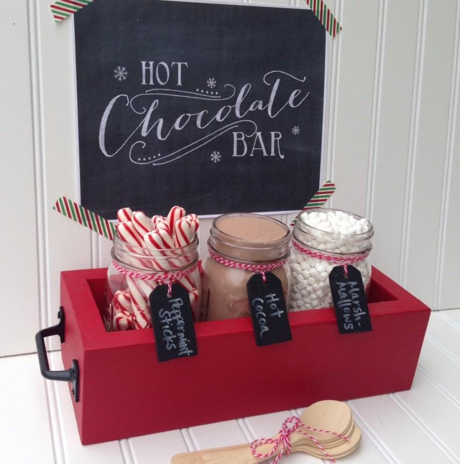 Wedding - Hot Chocolate Bar Station (Basic), Hot Cocoa Bar,  Tabletop Mason Jar Wood Planter Box