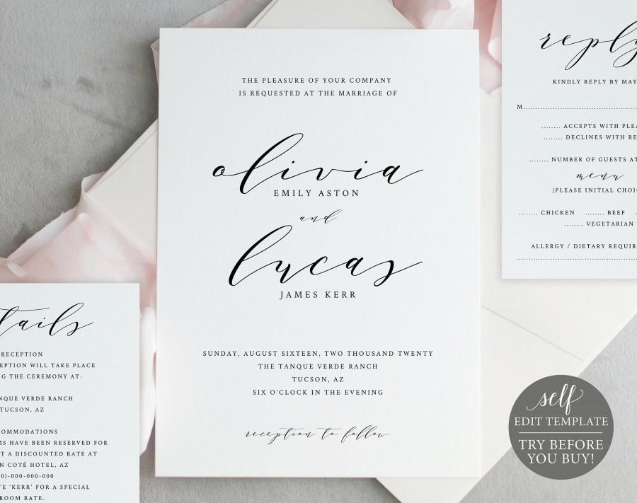 Свадьба - Wedding Invitation Template, TRY BEFORE You BUY, Instant Download, 100% Editable Template, Printable Invitation Set, Rsvp & Detail Cards
