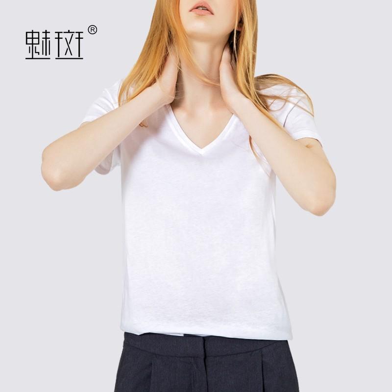 زفاف - Oversized Slimming V-neck Cotton One Color Summer Casual Short Sleeves Essential T-shirt - Bonny YZOZO Boutique Store