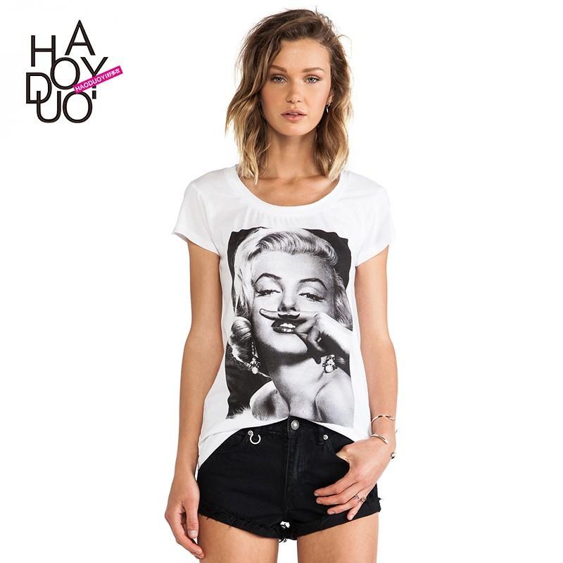 Mariage - Street Style Printed Scoop Neck Short Sleeves Trendy T-shirt - Bonny YZOZO Boutique Store