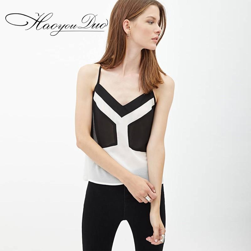 Mariage - Oversized Sexy Split Front Solid Color V-neck Off-the-Shoulder Adjustable Straps Chiffon Black & White Strappy Top - Bonny YZOZO Boutique Store