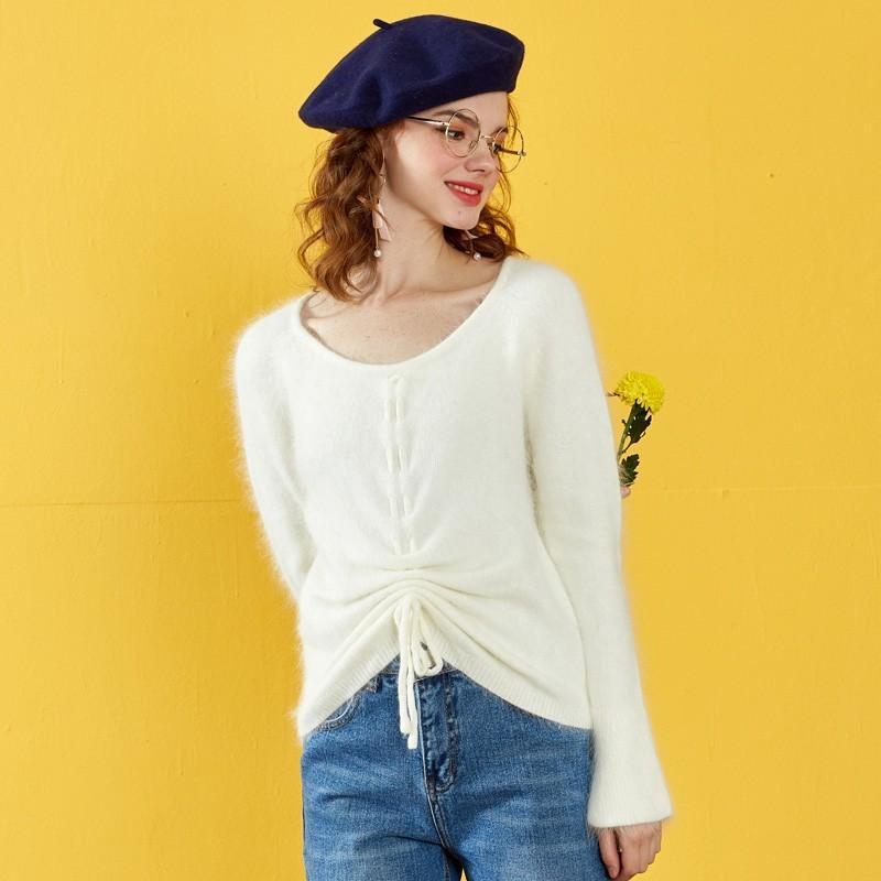 زفاف - Oversized Sweet Fresh Cap Sleeves Scoop Neck White Tie 9/10 Sleeves Top Sweater - Bonny YZOZO Boutique Store
