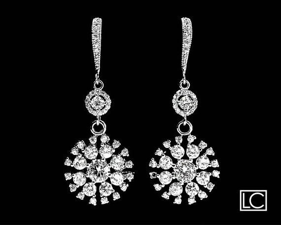 Wedding - Cubic Zirconia Bridal Earrings Crystal Chandelier Wedding Earrings Luxury CZ Wedding Earrings Clear CZ Dangle Earring Bridal Crystal Jewelry