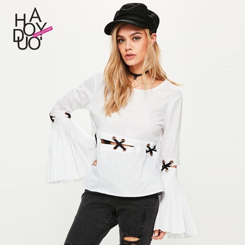 Mariage - Vogue Sexy Hollow Out Flare Sleeves Lace Up One Color Fall Blouse - Bonny YZOZO Boutique Store