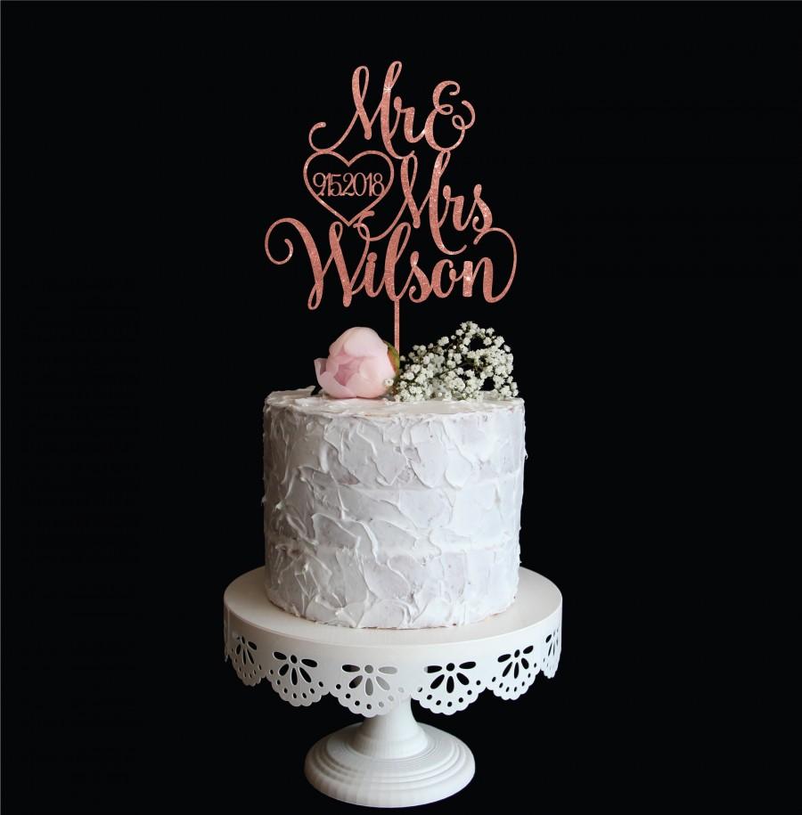 زفاف - Rose Gold Mr & Mrs Wedding Cake Topper with Last name and Date 