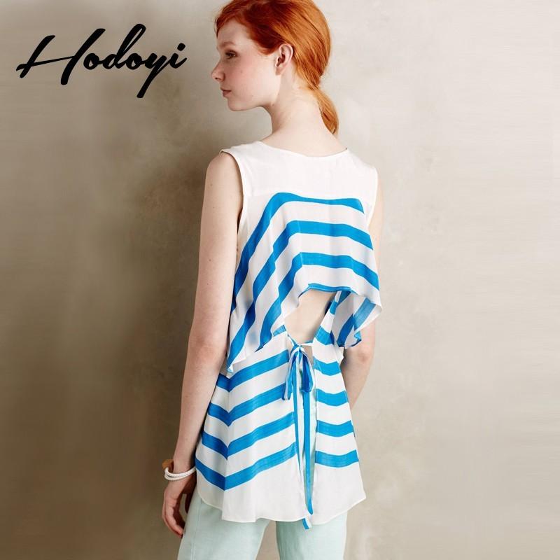 Wedding - Summer 2017 new stylish contrast color striped mosaic tie on the back cut slim sleeveless t shirt - Bonny YZOZO Boutique Store