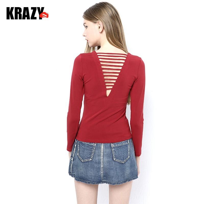 Свадьба - Little sexy t shirt at the end of a silky modal v-neck slim long sleeve backless shirts women 8080 - Bonny YZOZO Boutique Store