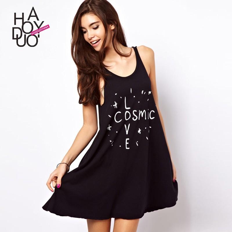 زفاف - Must-have Vogue Printed Alphabet Summer Black Sleeveless Top Dress - Bonny YZOZO Boutique Store