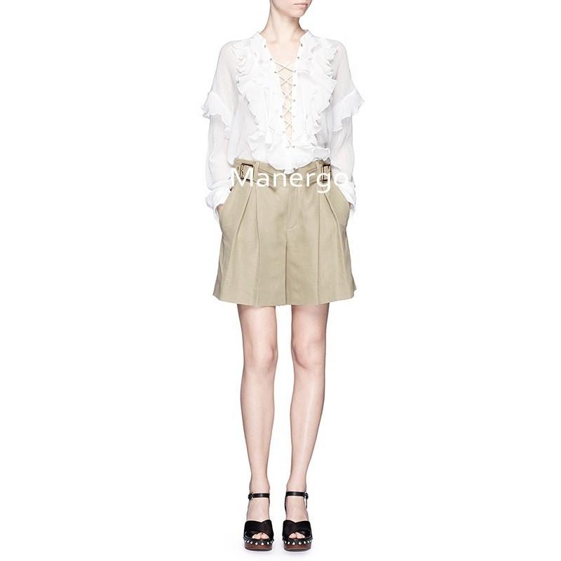Mariage - 2017 New Arrival elegant scalloped edge white shirt casual wide leg pant suit female summer two piece set - Bonny YZOZO Boutique Store