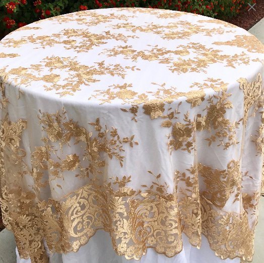 Свадьба - Lace table overlay, Gold embroidered lace table overlay, lace tablecloth, gold tablecloth, weddings, wedding decor, glam wedding, cake table