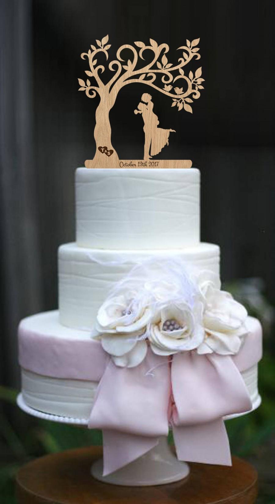 Mariage - Wedding Cake Topper Rustic Cake Topper Custom Cake Topper Wood Cake Topper Mr Mrs Cake Topper Tree wedding topper Last Name Topper Gold