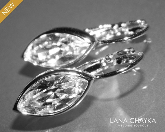 زفاف - Crystal Marquise Wedding Earrings Swarovski Earrings Crystal Lever Back Vintage Style Earrings Wedding Bridesmaid Jewelry Sparkly Earrings