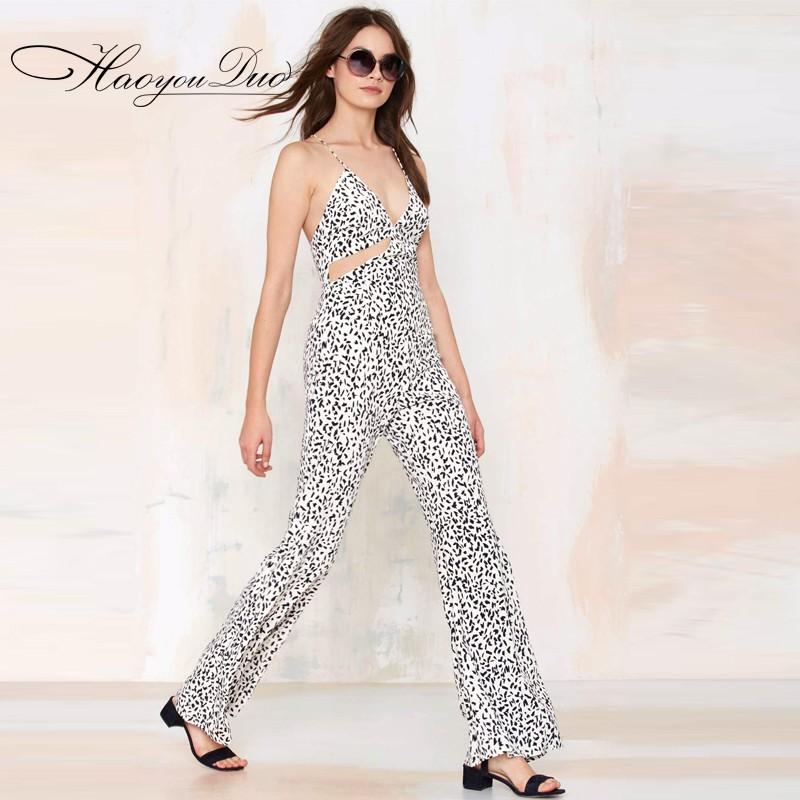 Wedding - Sexy Printed Hollow Out Slimming Crossed Straps Strappy Top Jumpsuit Long Trouser - Bonny YZOZO Boutique Store