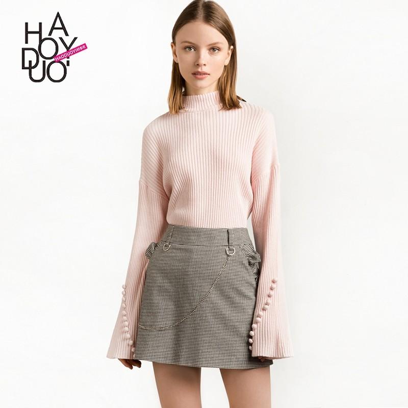 زفاف - School Style Sweet Flare Sleeves High Neck Accessories Fall Buttons Sweater - Bonny YZOZO Boutique Store