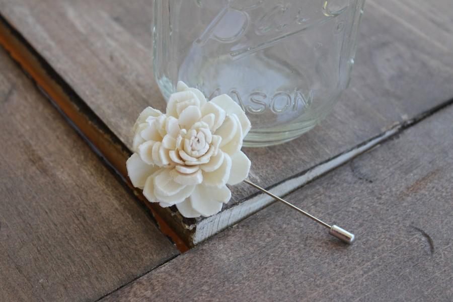 Cream Peti Sola Flower Pin, Ivory Lapel Pin, Sola Wood Flower