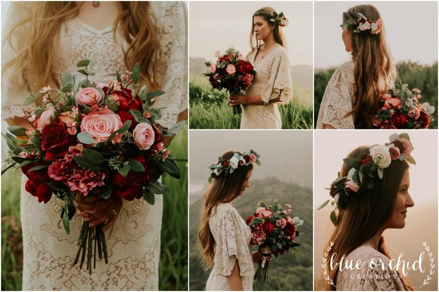 Hochzeit - wedding bouquet, wedding flowers, boho bouquet, bridal bouquet, pink, red, ,burgundy, eucalyptus, wedding flower set, destination wedding