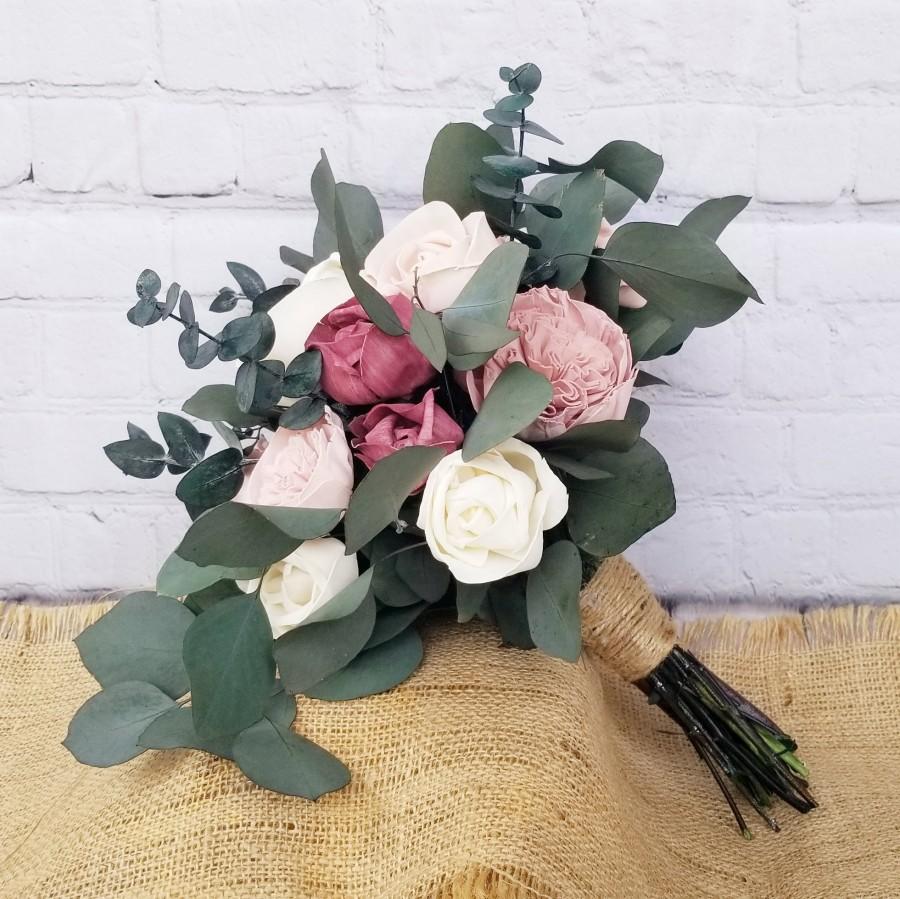 Wedding - Wild Eucalyptus & Dusty Rose Sola Flower Bouquet