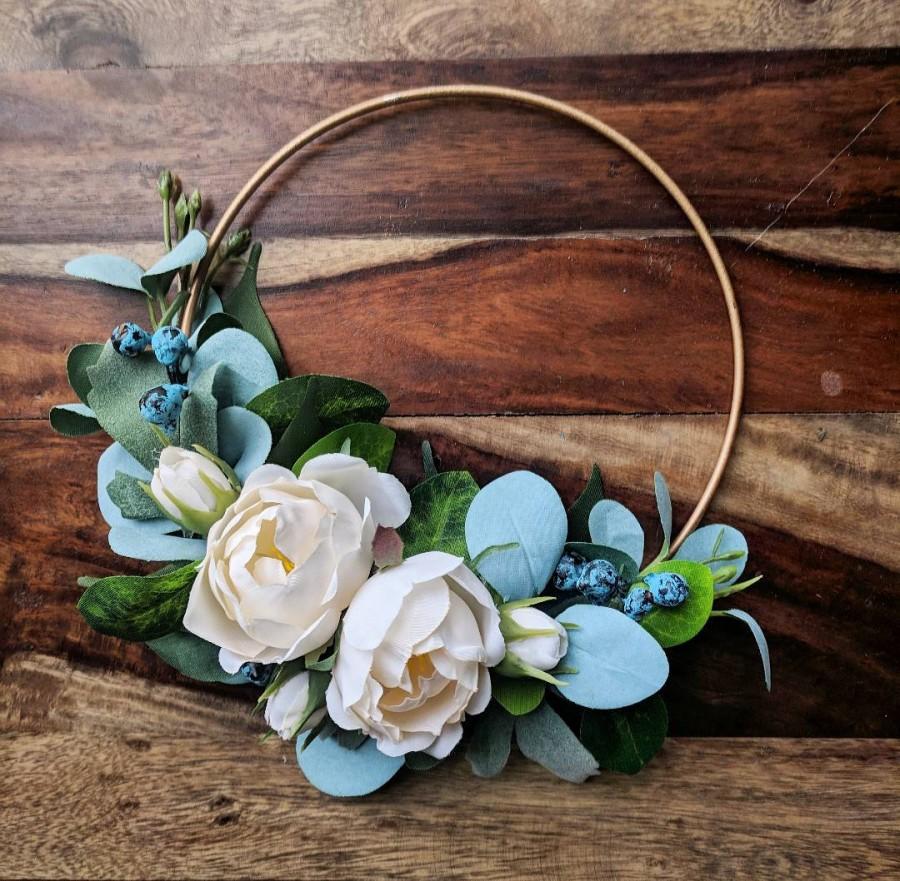 زفاف - White Rose Hoop Wreath 