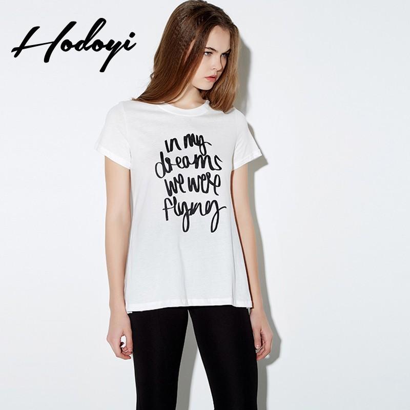 زفاف - Vogue Simple Printed Scoop Neck Alphabet White Summer Short Sleeves T-shirt - Bonny YZOZO Boutique Store
