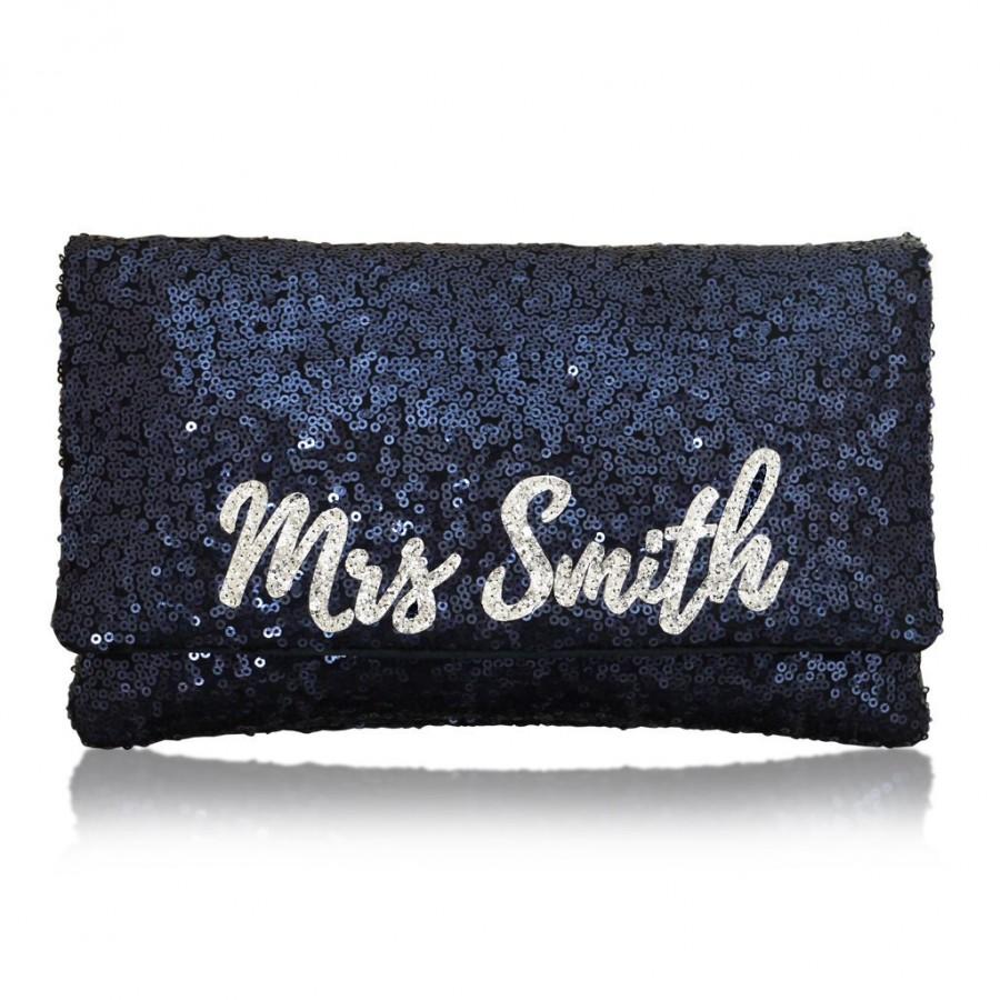 زفاف - MRS Personalized surname sequin clutch purse handbag