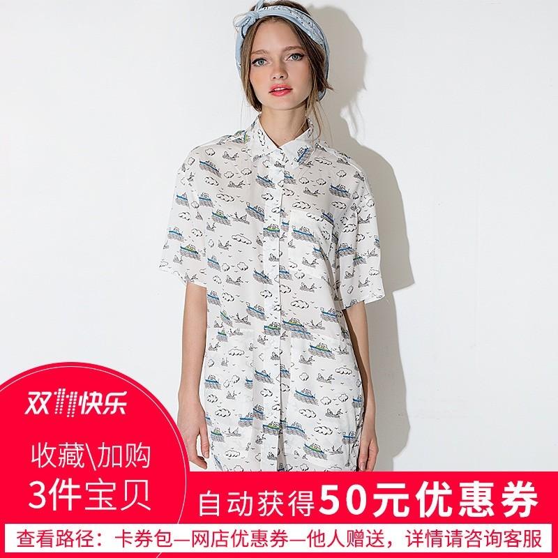 زفاف - Navy Style Printed Cartoon Cute Short Sleeves Blouse Dress - Bonny YZOZO Boutique Store