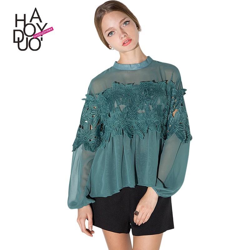 زفاف - Spring 2017 new exquisite sweet vintage lace stitching slim chiffon blouses with balloon sleeves - Bonny YZOZO Boutique Store
