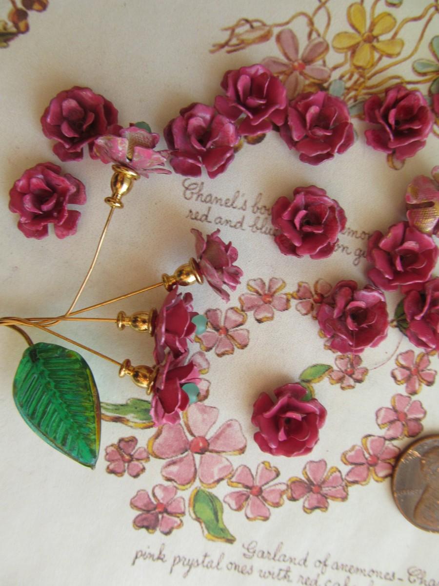 زفاف - Pink Sweetheart Metal Roses Shabby Chic Painted Flowers