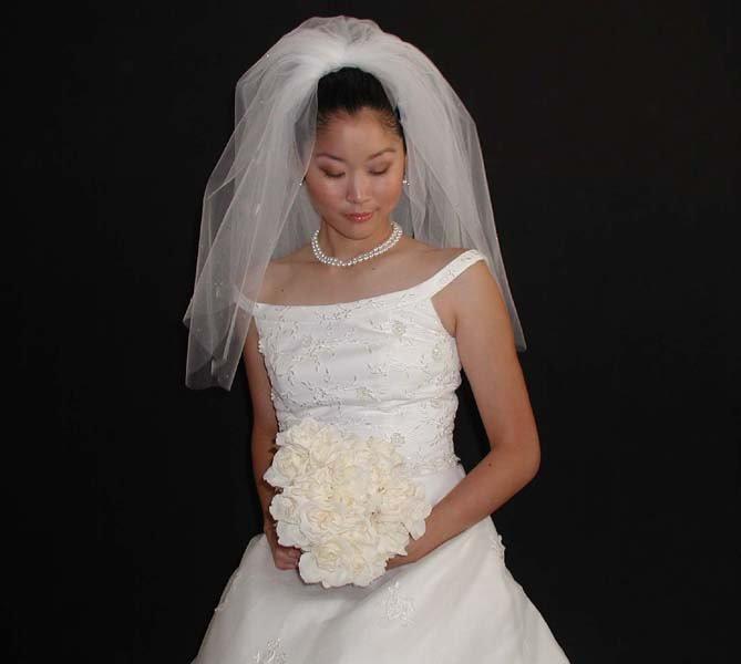 Hochzeit - Bridal veil - 2 Layer Wedding veil 22" length past shoulder with plain edging.