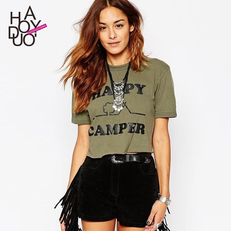 Mariage - Summer 2017 new street HAPPY CAMPER letter printing short sleeve t-shirt woman - Bonny YZOZO Boutique Store