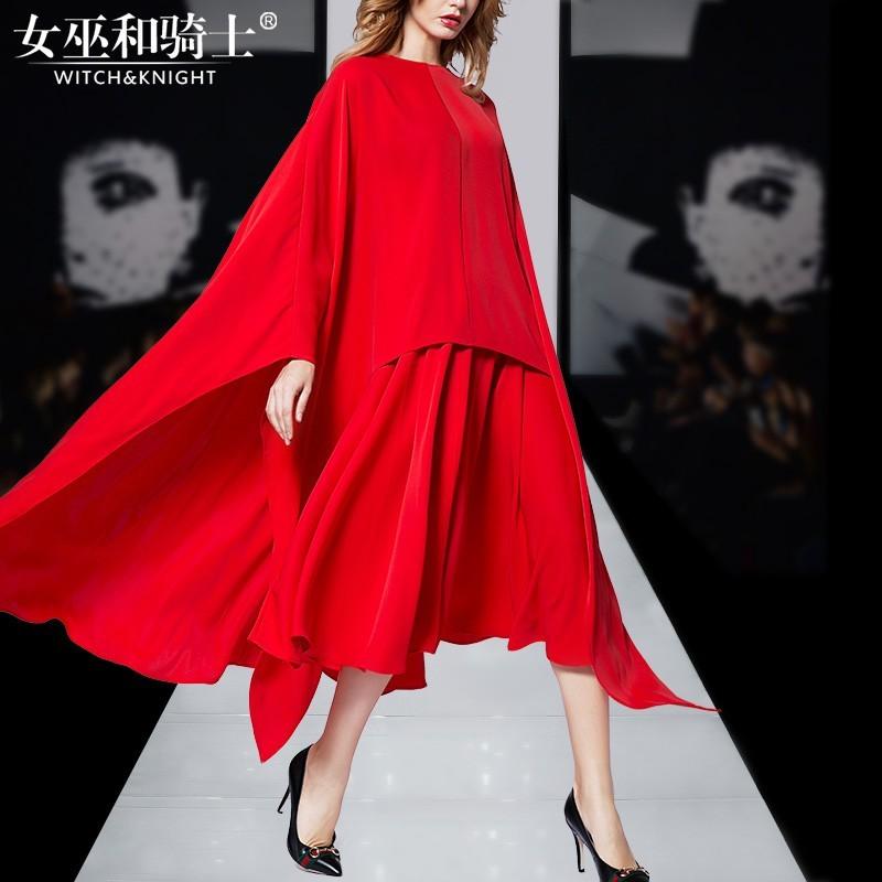 Hochzeit - 2017 new autumn red cloak Cape irregular long and put on dress two-piece suit - Bonny YZOZO Boutique Store