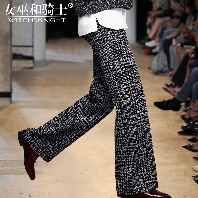 زفاف - Oversized Vogue Attractive Wool Lattice Winter Casual Wide Leg Pant Long Trouser - Bonny YZOZO Boutique Store