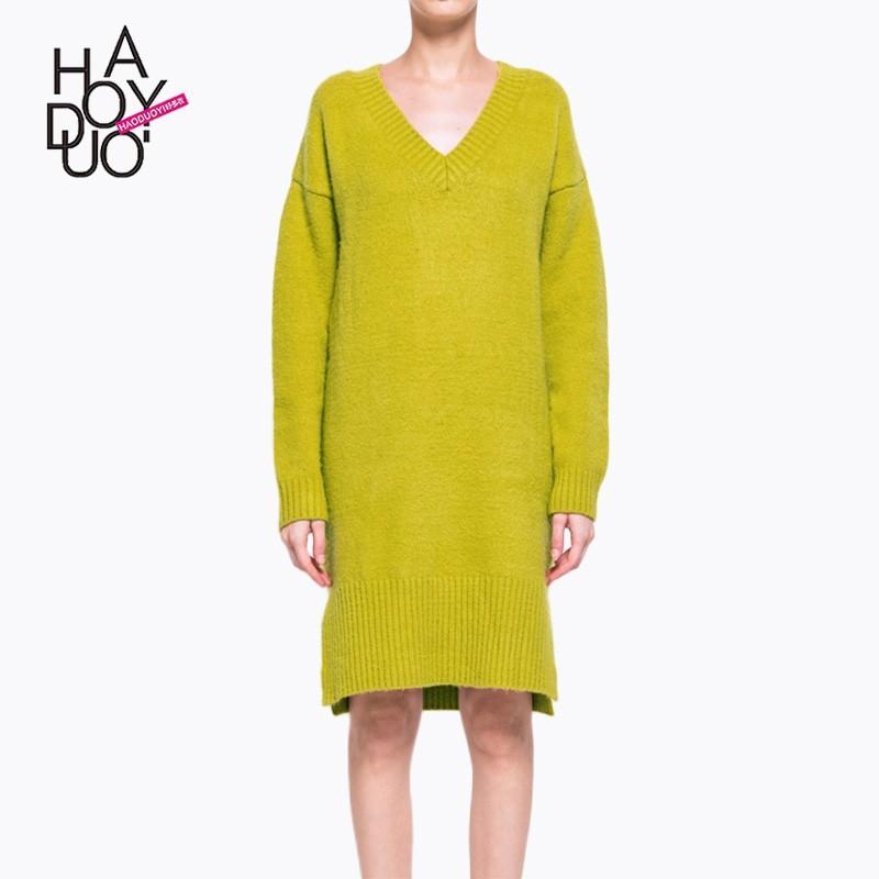 زفاف - Fall fashion women's clothes new knit shirt coat dresses with v-neck long sweater - Bonny YZOZO Boutique Store