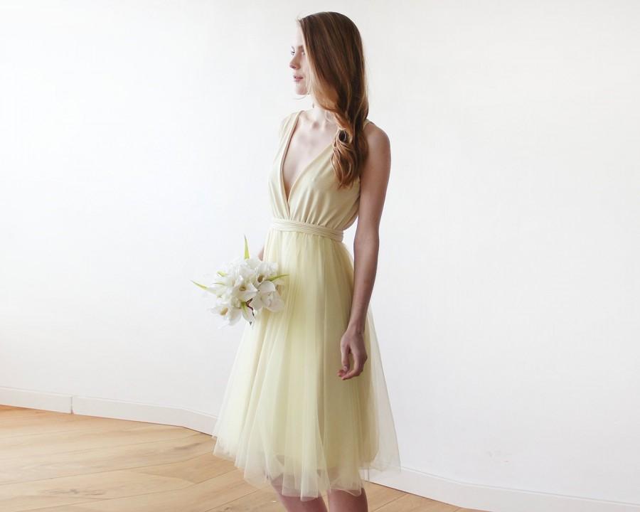 Wedding - Yellow midi tulle dress, Open back bridesmaids tulle dress 1128