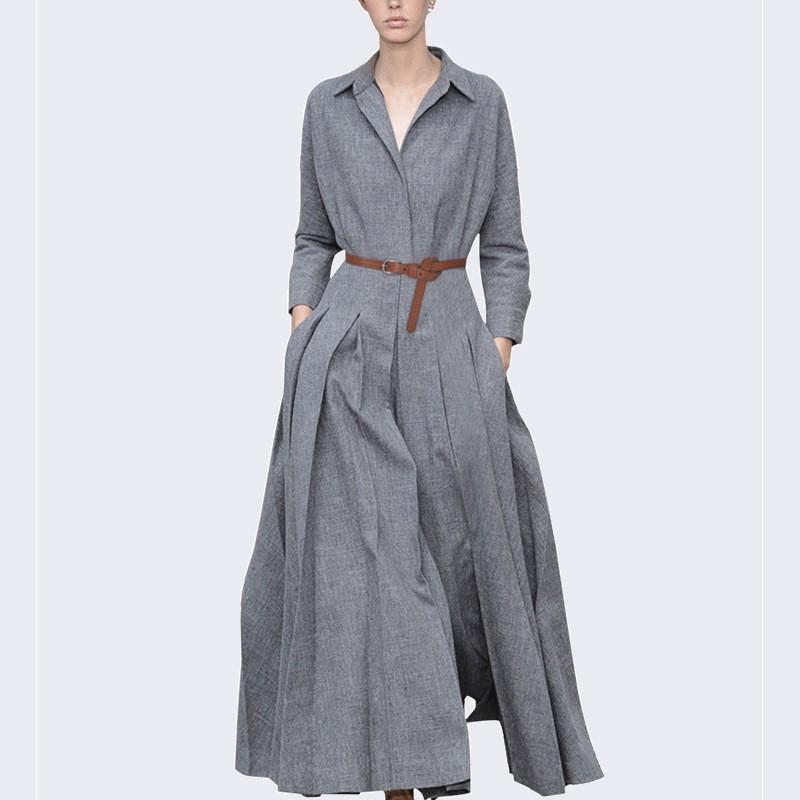 زفاف - Vogue Curvy Polo Collar Trail Dress Winter Long Dress Blouse - Bonny YZOZO Boutique Store