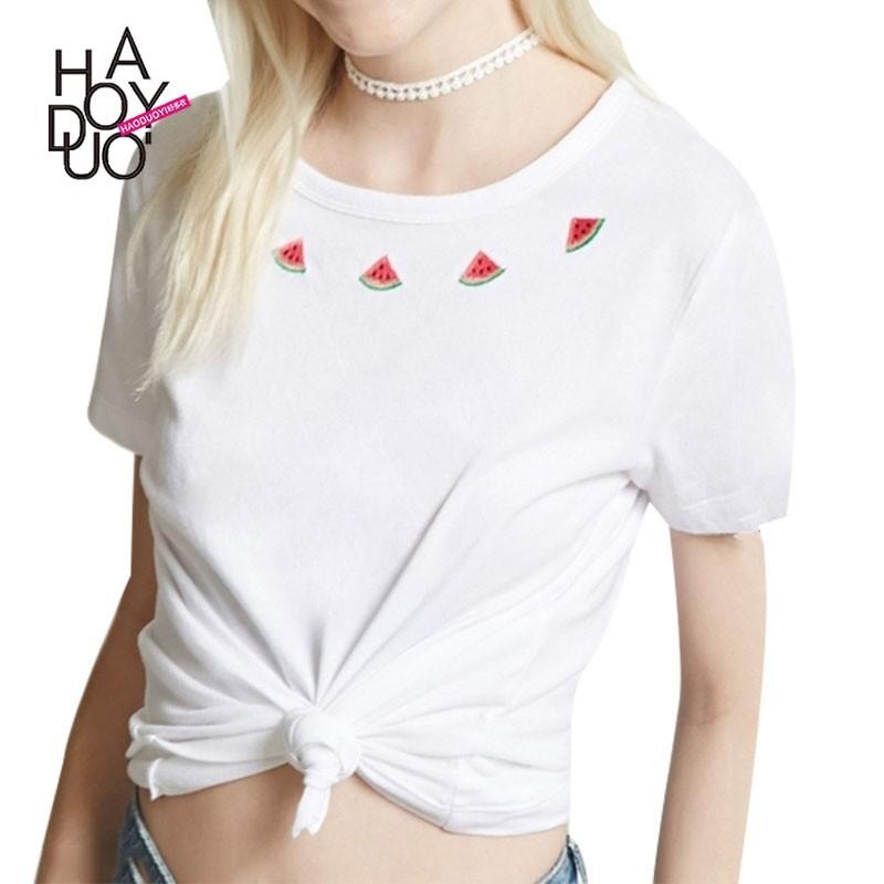 زفاف - Must-have Vogue Simple Sweet Embroidery Watremelon Summer Short Sleeves T-shirt - Bonny YZOZO Boutique Store