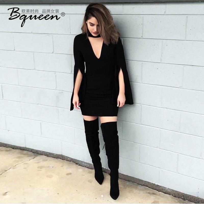 زفاف - Fall 2017 hot new high waist slim v neck solid color Lantern bandage dress - Bonny YZOZO Boutique Store