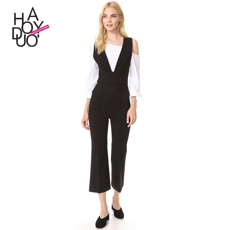 زفاف - Office Wear Slimming V-neck Crossed Straps One Color Fall Jumpsuit - Bonny YZOZO Boutique Store