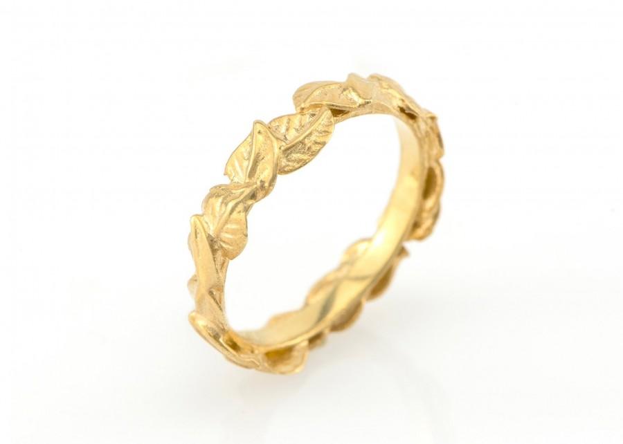 زفاف - Leaves Wedding Band, Women Leaf  Wedding ring, 9k / 14k Gold Bridal Band, Promise Ring for Her, Unisex Band. art nouveau, vintage
