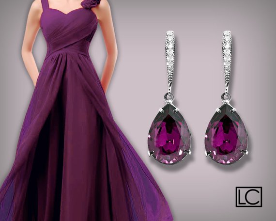 Mariage - Amethyst Crystal Earrings, Swarovski Amethyst Rhinestone Teardrop Earrings, Purple Wedding Bridesmaids Gift, Amethyst Jewelry, Prom Earrings
