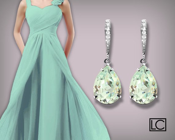 زفاف - Bridesmaids Light Azore Crystal Earrings, Swarovski Light Azore Silver Earrings, Duck Egg Teardrop Earrings Ice Blue Wedding Bridal Earrings