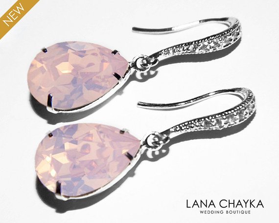 زفاف - Pink Opal Crystal Earrings, Swarovski Rose Water Opal Teardrop Earrings, Light Pink Opal Wedding Earrings, Bridal Bridesmaid Wedding Jewelry